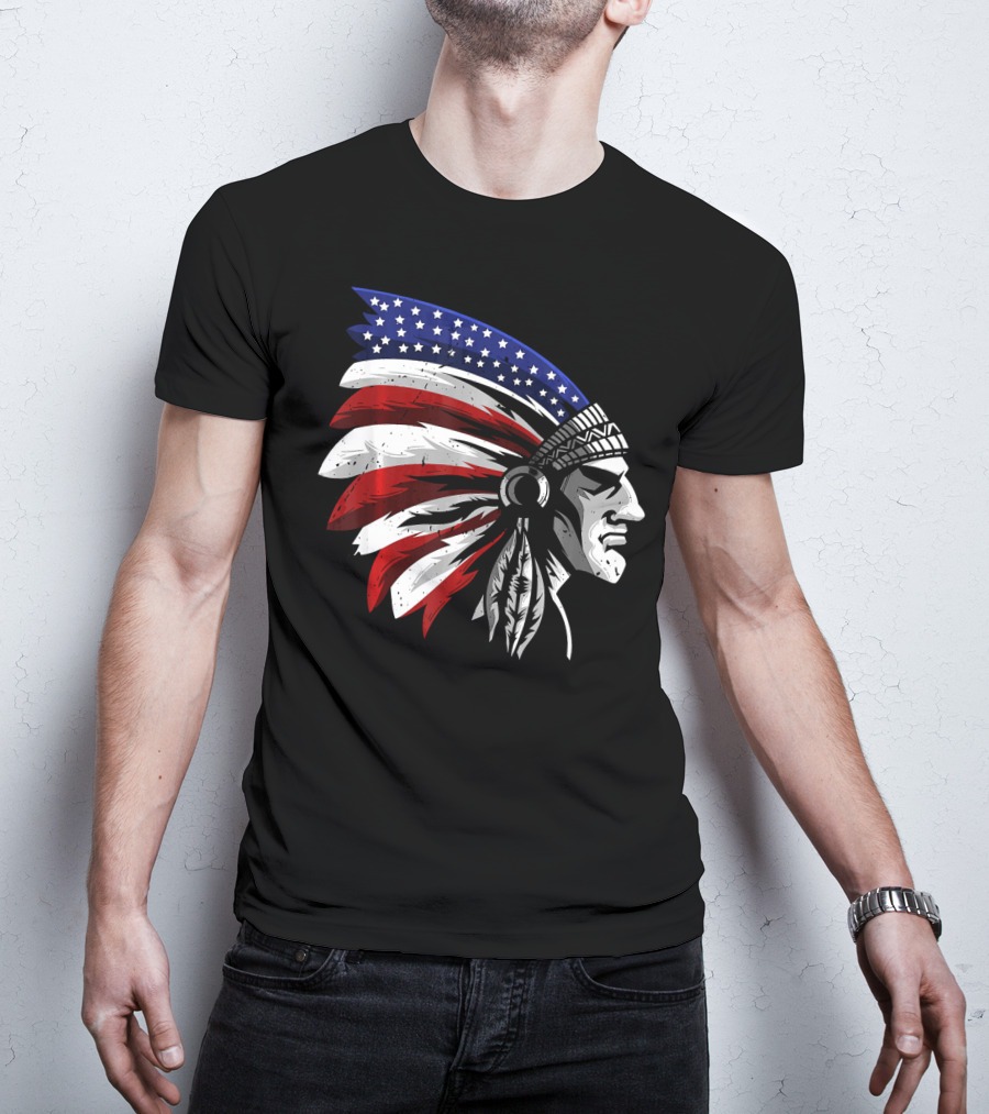 Native American Indian Chief Patriotic Headdress T-Shirt