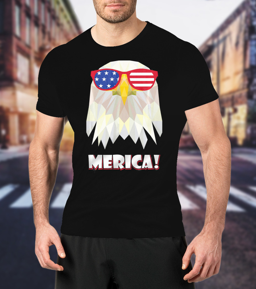 Merica Eagle With American Flag Sunglasses T-Shirt