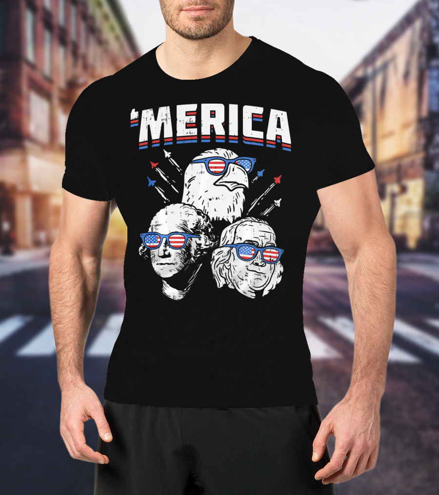 'Merica Washington Franklin Eagle Sunglasses USA T-Shirt