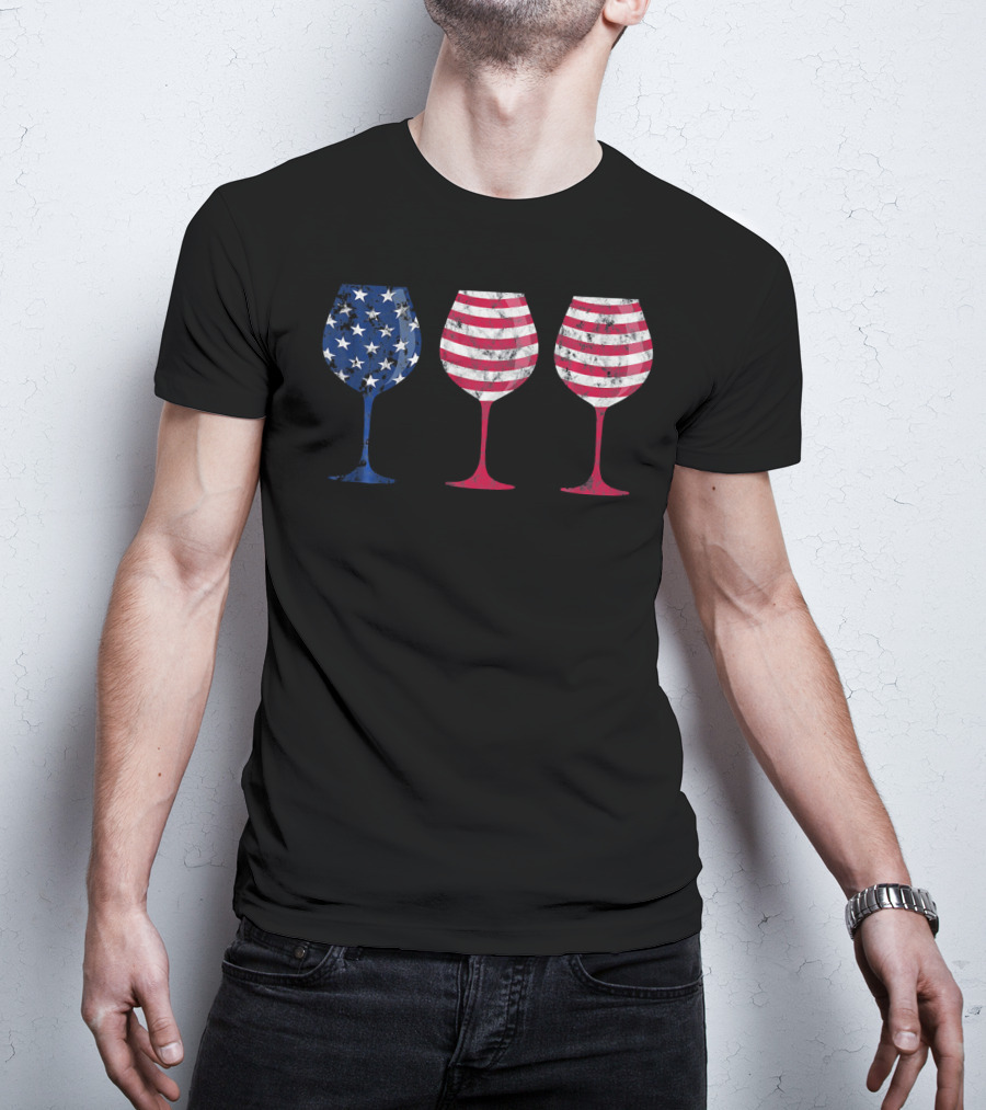 American Flag Wine Glass Trio T-Shirt