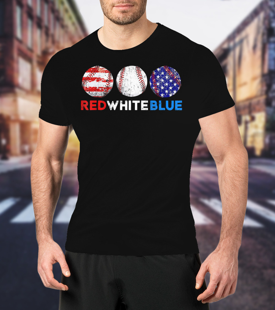 Red White Blue Baseball American Flag T-Shirt