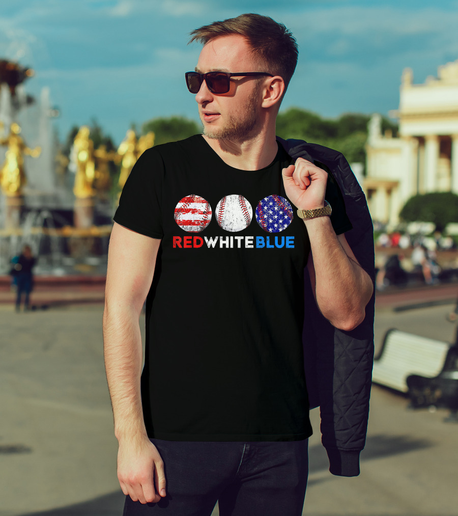 Red White Blue Baseball American Flag T-Shirt