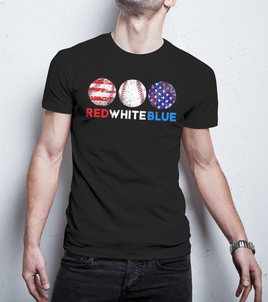 Red White Blue Baseball American Flag T-Shirt