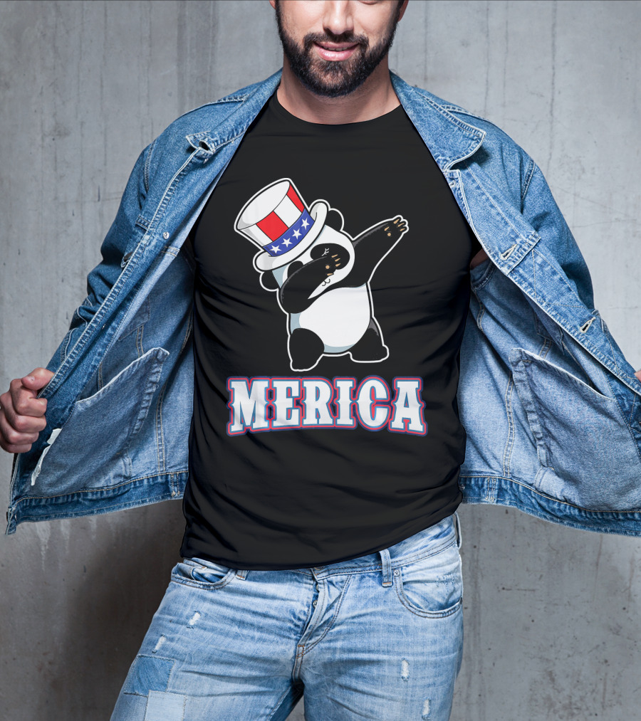 Merica Dabbing Panda In American Flag Top Hat T-Shirt