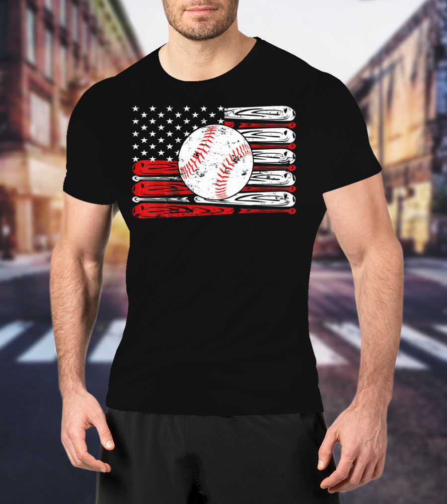 Vintage Baseball Stitch American Flag T-Shirt
