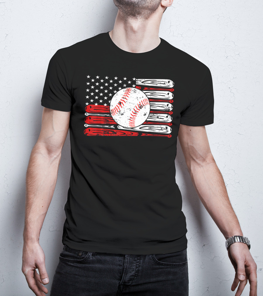 Vintage Baseball Stitch American Flag T-Shirt