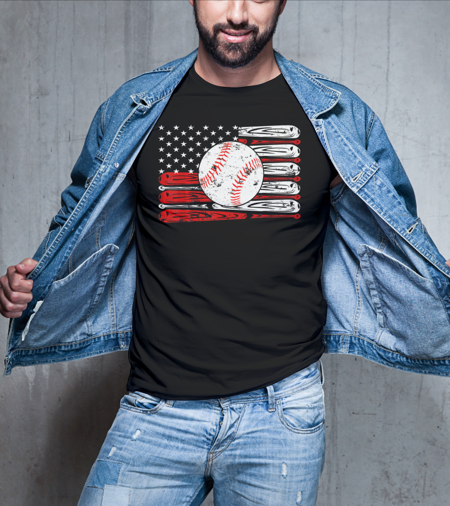 Vintage Baseball Stitch American Flag T-Shirt