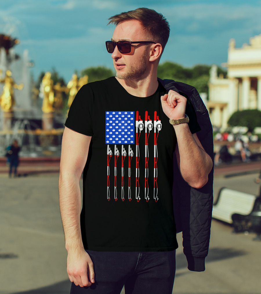 Patriotic Fishing Rod Flag Design American USA T-Shirt