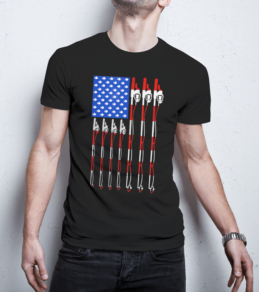 Patriotic Fishing Rod Flag Design American USA T-Shirt