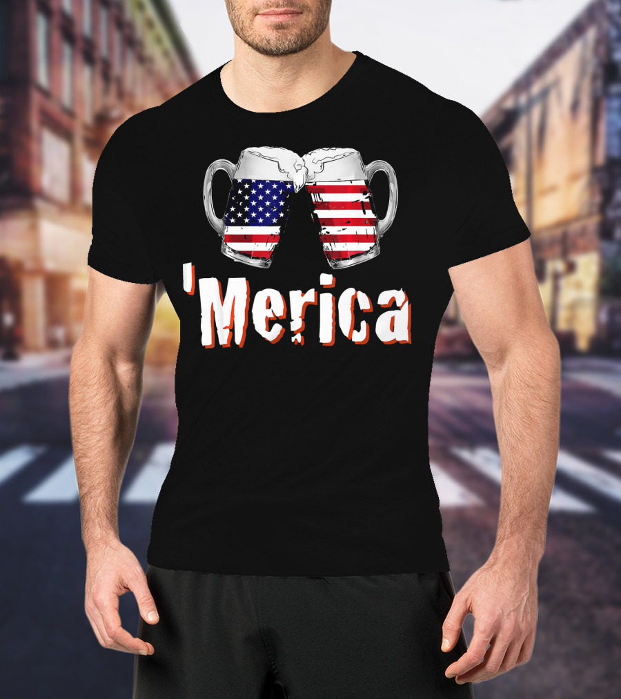 'Merica Patriotic Beer American Flag Mugs T-Shirt