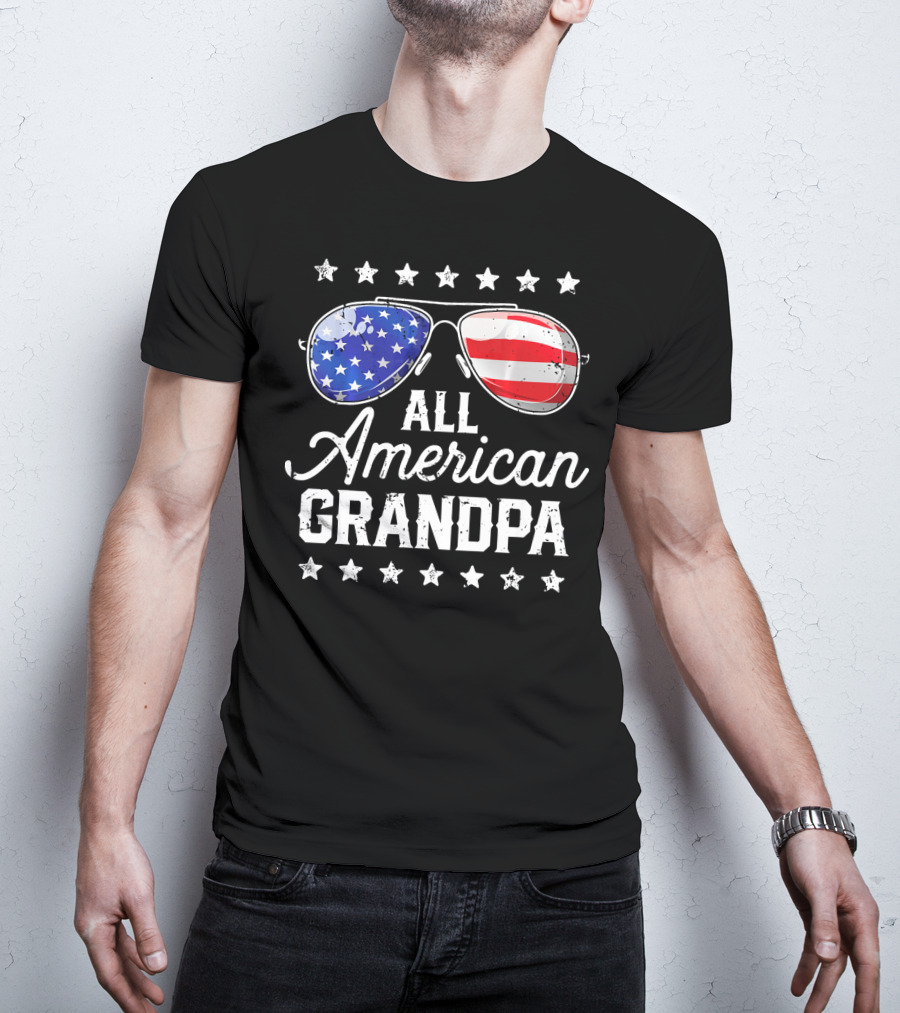 All American Grandpa Stars And Stripes Sunglasses Patriotic T-Shirt