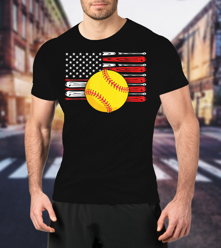 Vintage Softball American Flag T-Shirt