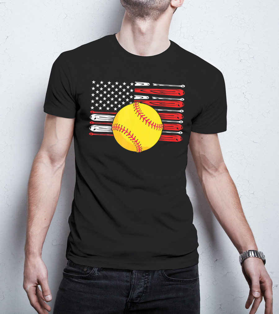 Vintage Softball American Flag T-Shirt