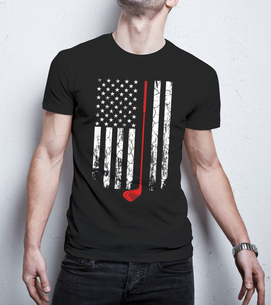 Vintage Retro Golf Club American Flag Patriot T-Shirt
