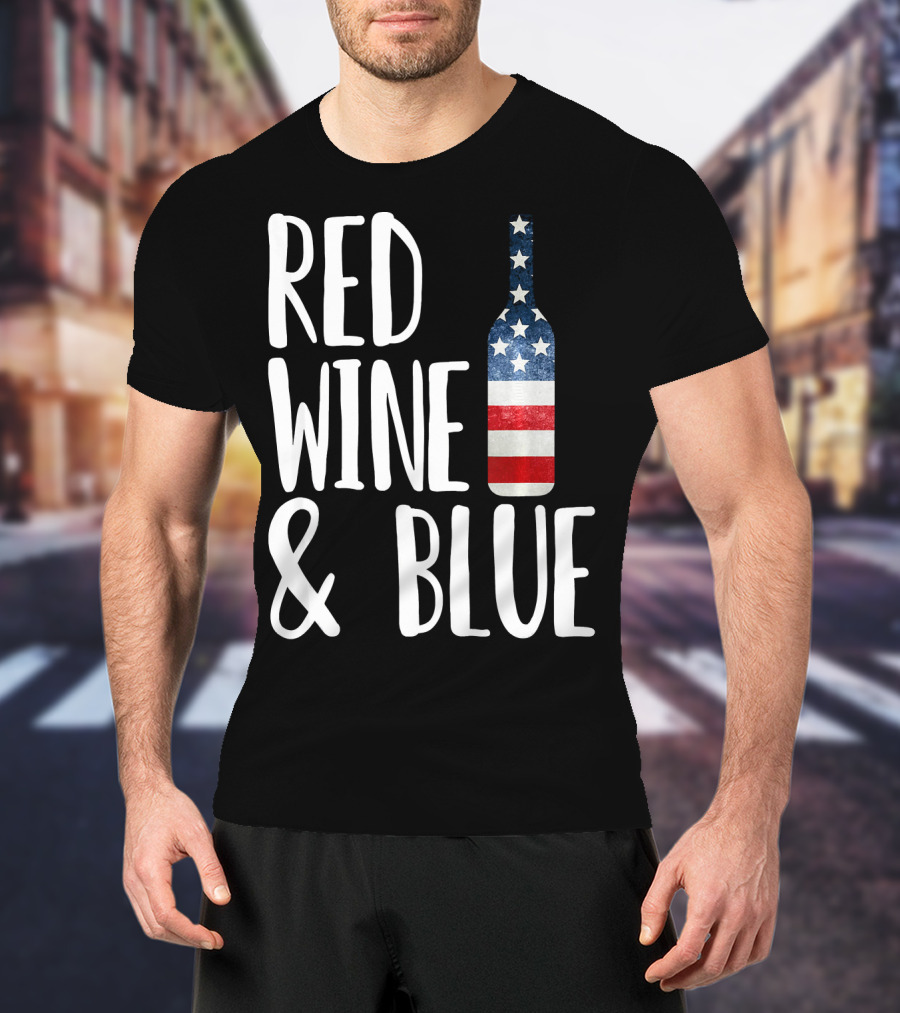 Red Wine And Blue Bottle USA Flag T-Shirt