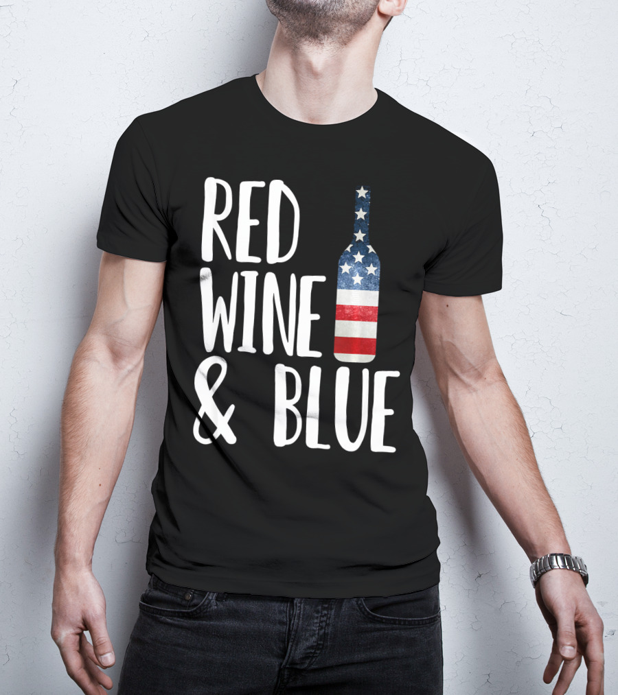 Red Wine And Blue Bottle USA Flag T-Shirt