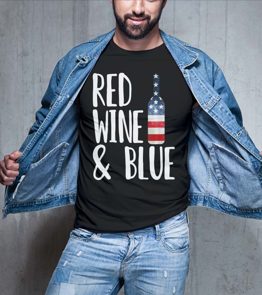 Red Wine And Blue Bottle USA Flag T-Shirt