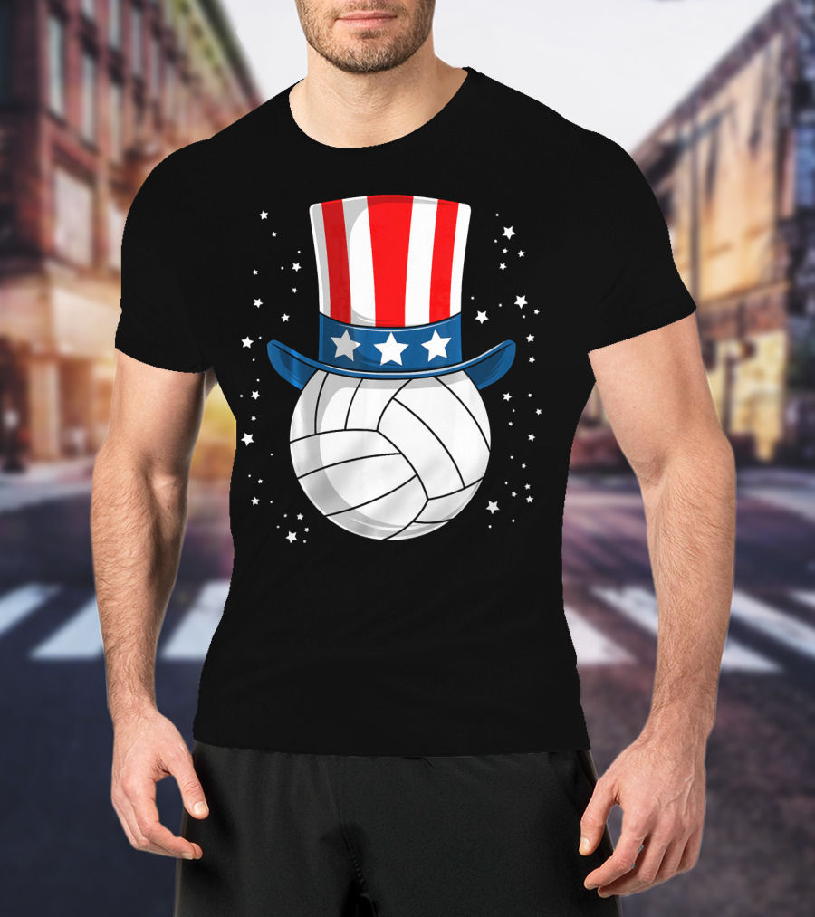 Volleyball Uncle Sam Hat American Flag Stars T-Shirt