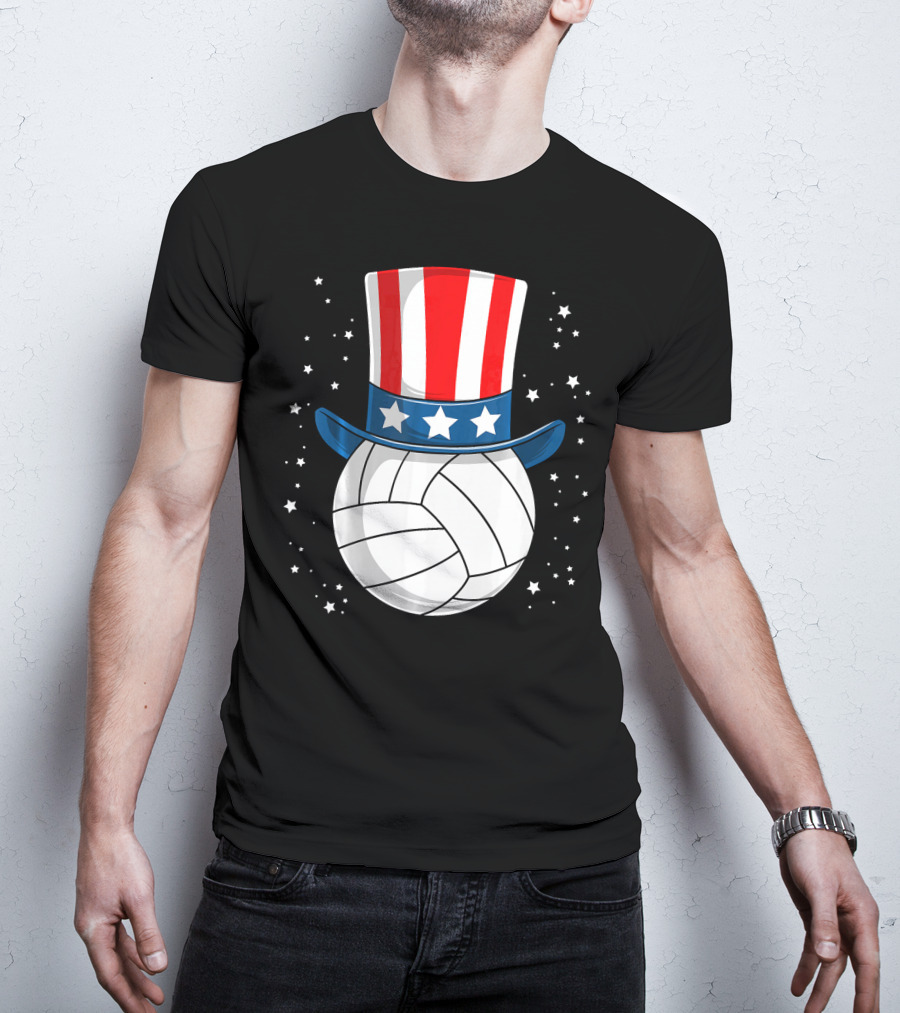 Volleyball Uncle Sam Hat American Flag Stars T-Shirt