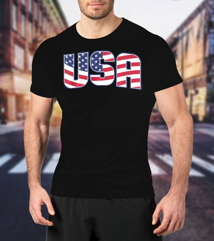 USA Flag Stars And Stripes Lettering T-Shirt