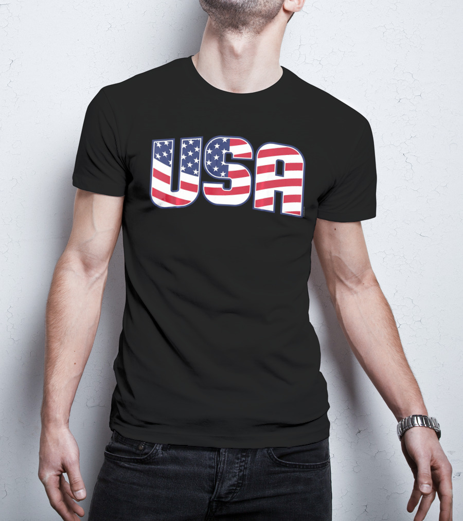 USA Flag Stars And Stripes Lettering T-Shirt