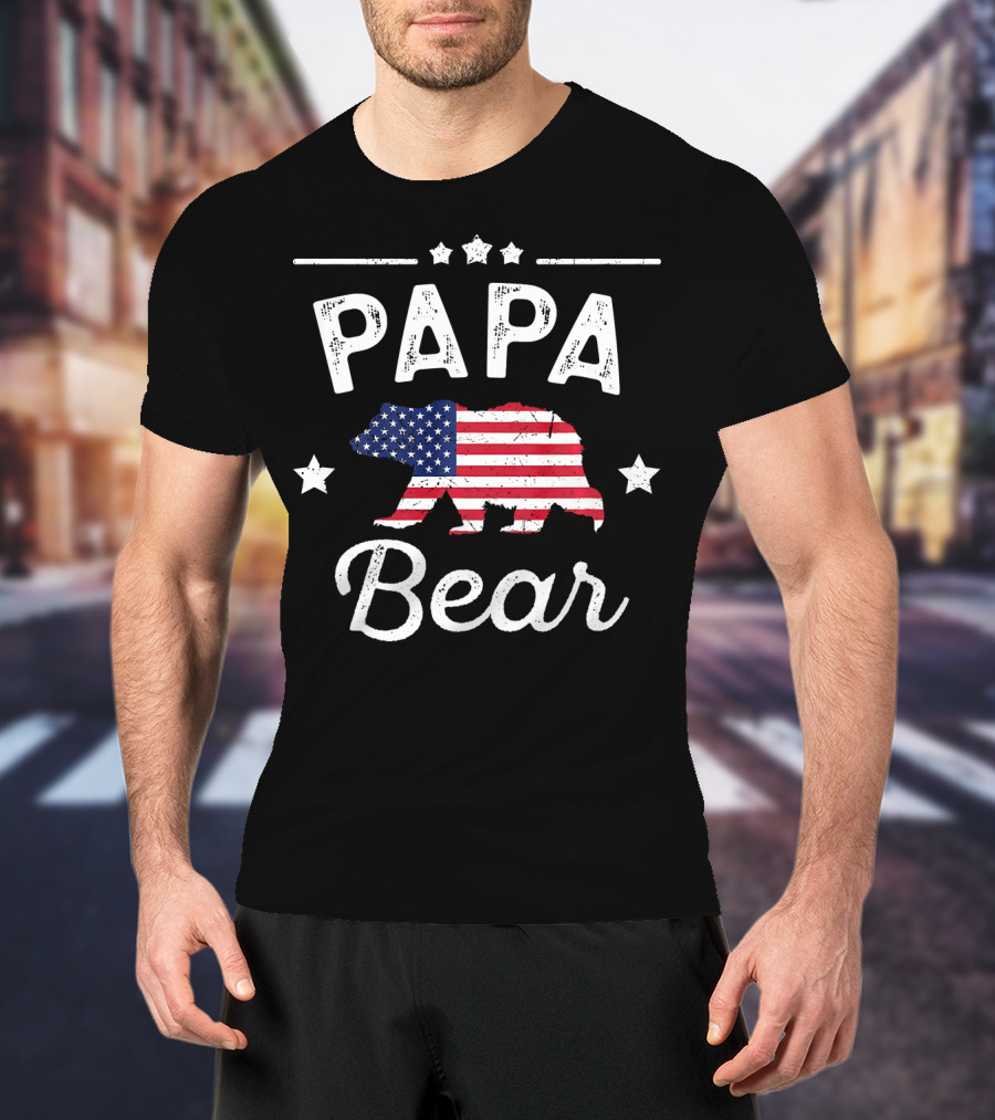 Papa Bear American Flag Stars T-Shirt