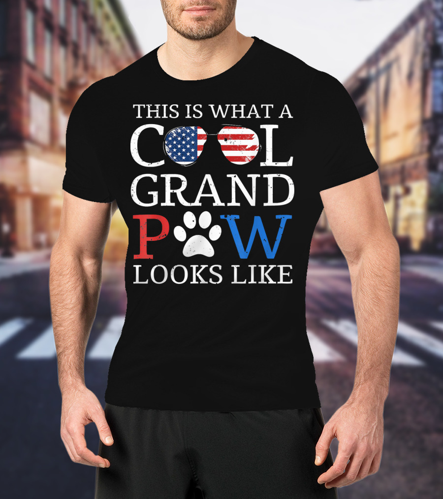 This Is What A Cool Grand Paw Looks Like American Flag Glasses Paw Prints T-Shirt
