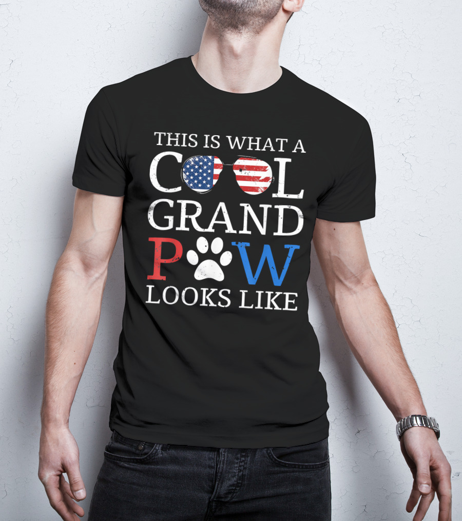 This Is What A Cool Grand Paw Looks Like American Flag Glasses Paw Prints T-Shirt