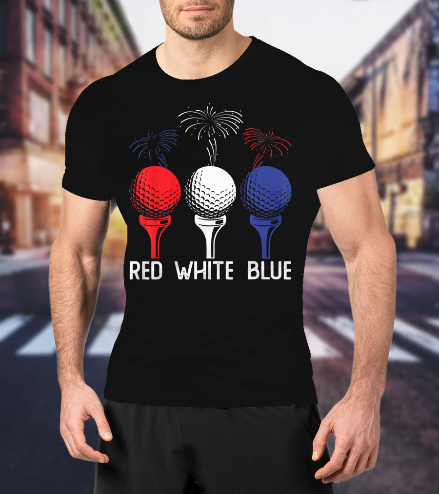 Golf Red White Blue US Flag Patriotic Fireworks T-Shirt