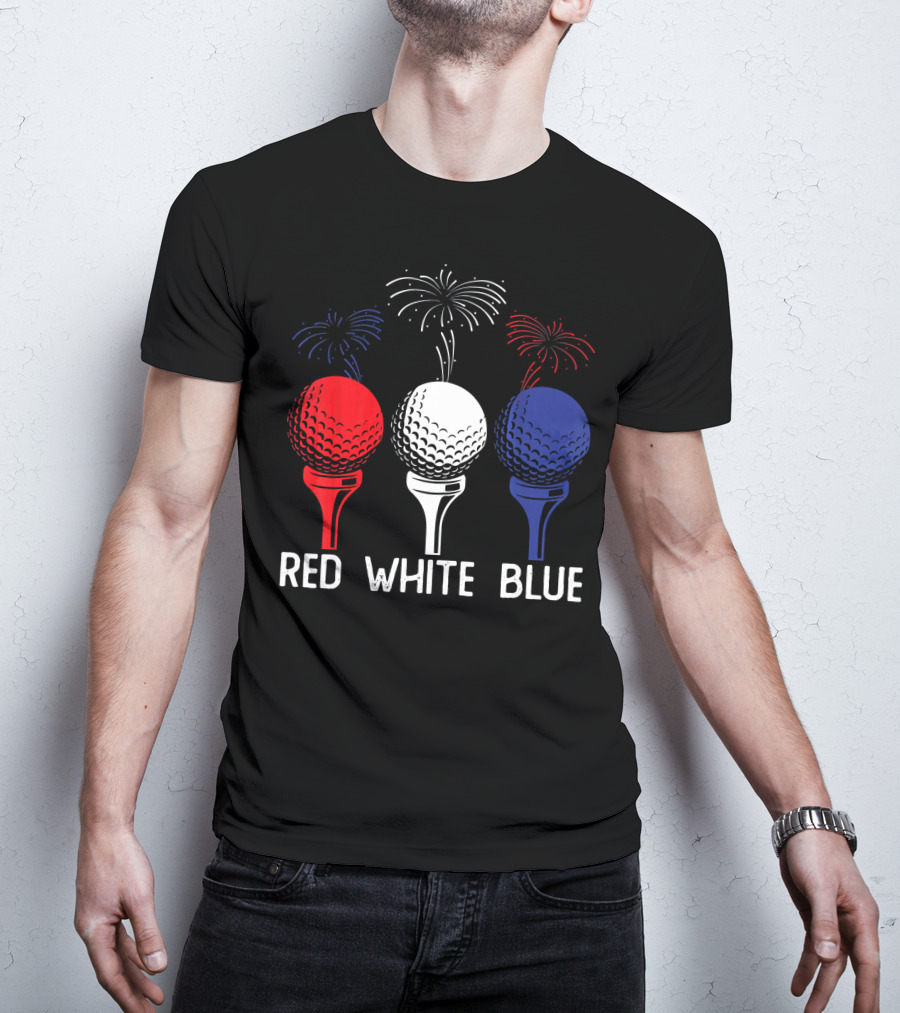Golf Red White Blue US Flag Patriotic Fireworks T-Shirt