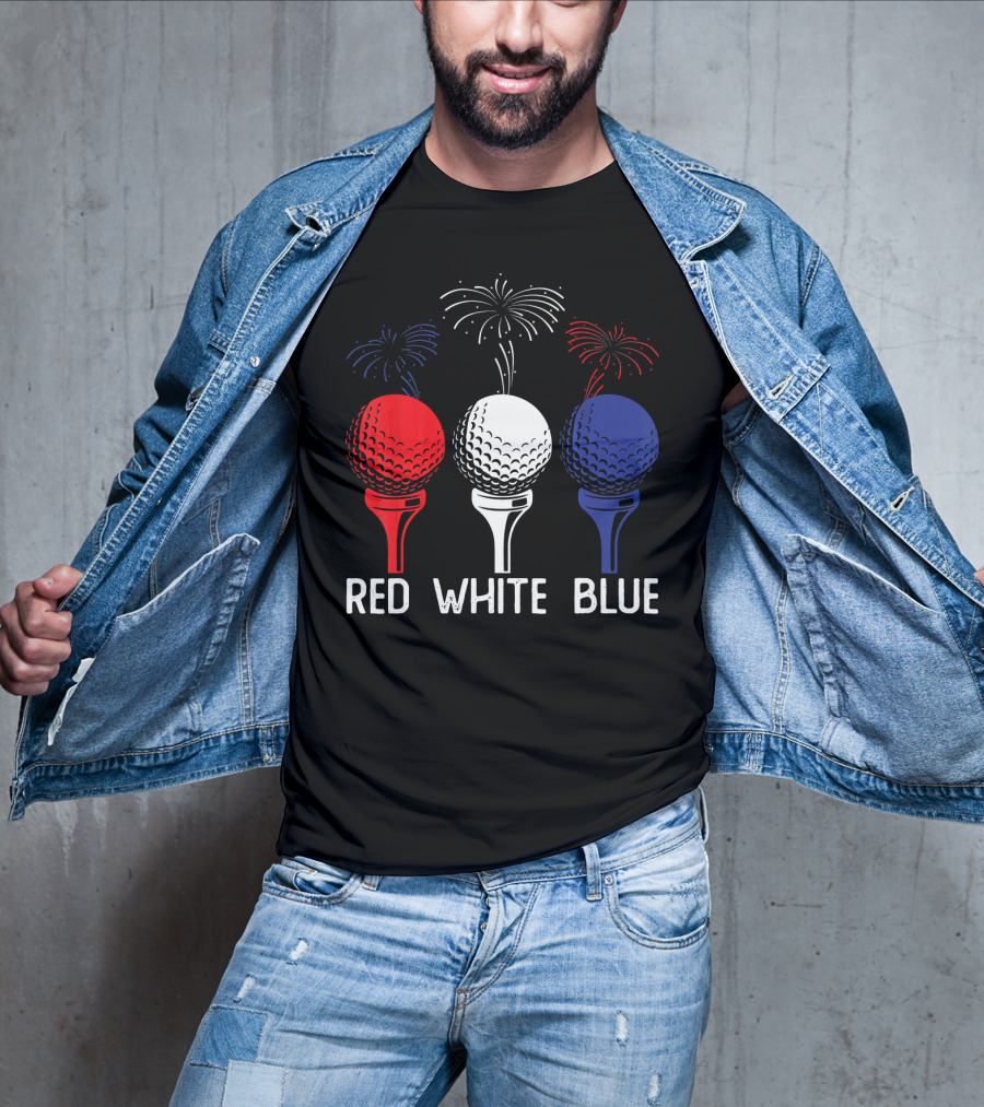 Golf Red White Blue US Flag Patriotic Fireworks T-Shirt