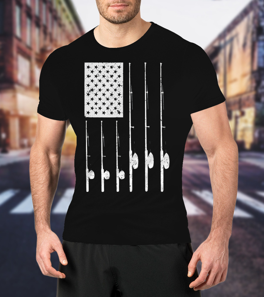 American Flag Fishing Rods USA Patriotic T-Shirt