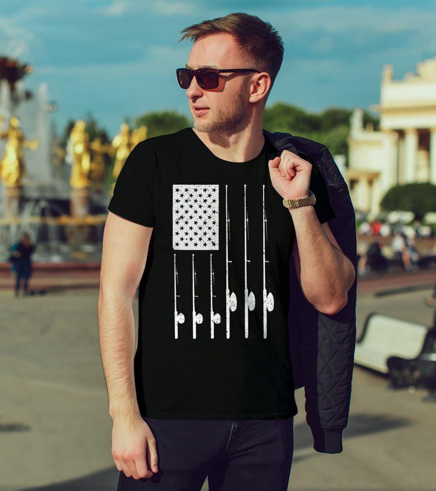 American Flag Fishing Rods USA Patriotic T-Shirt