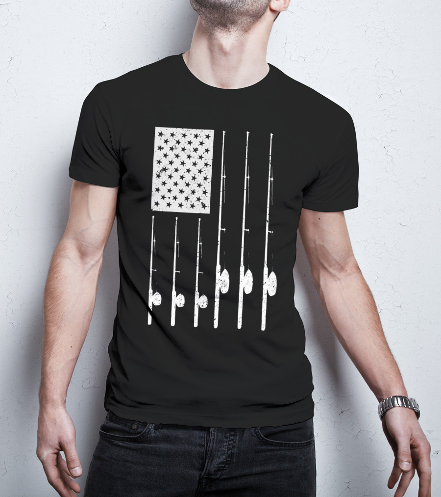 American Flag Fishing Rods USA Patriotic T-Shirt