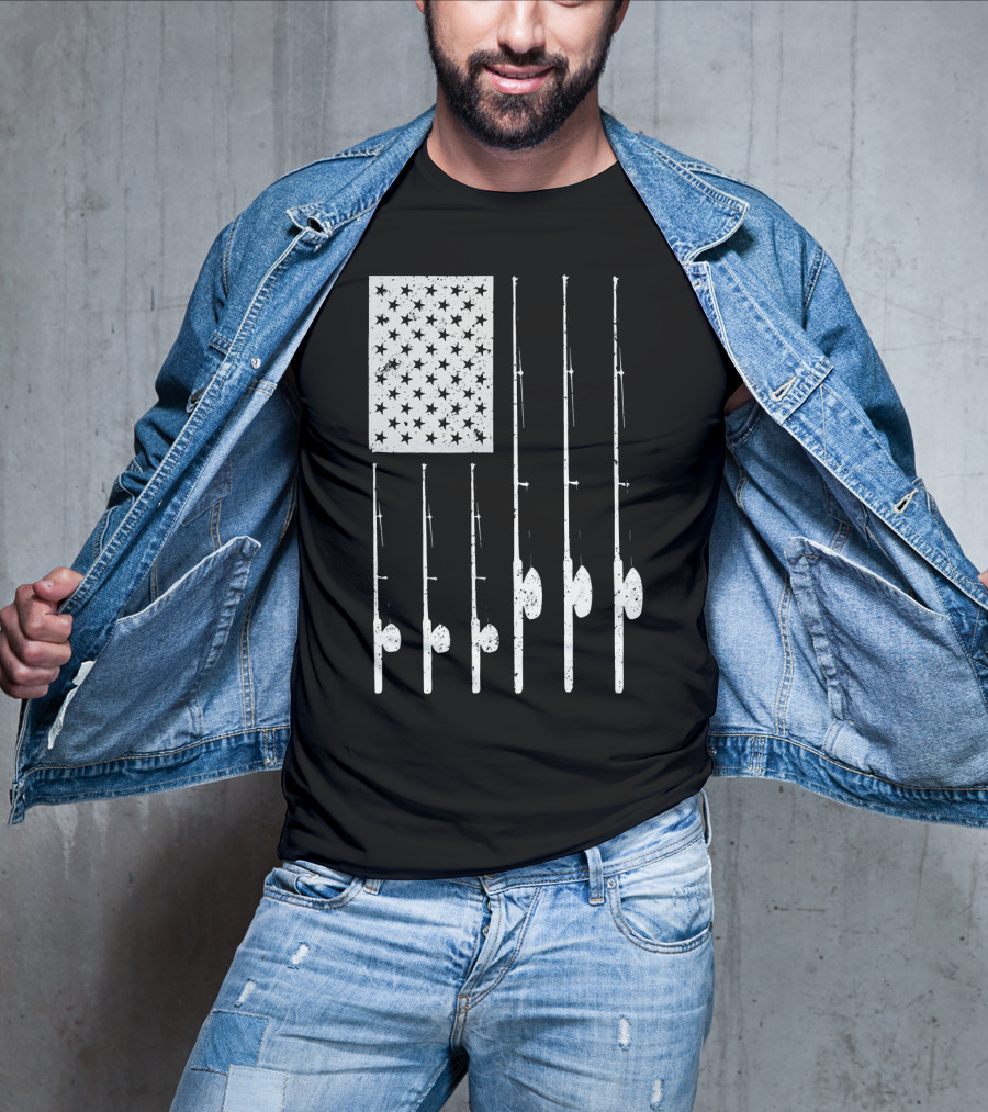 American Flag Fishing Rods USA Patriotic T-Shirt