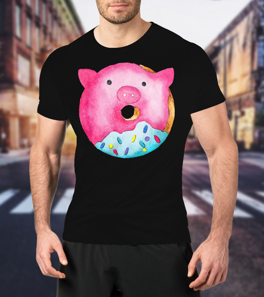 Donut Pig Watercolor Pink Frosting Sprinkles T-Shirt