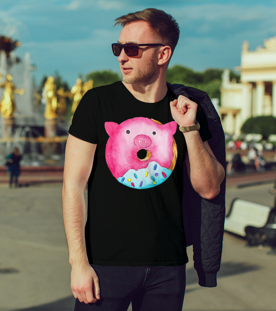 Donut Pig Watercolor Pink Frosting Sprinkles T-Shirt