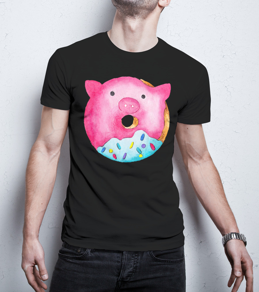 Donut Pig Watercolor Pink Frosting Sprinkles T-Shirt