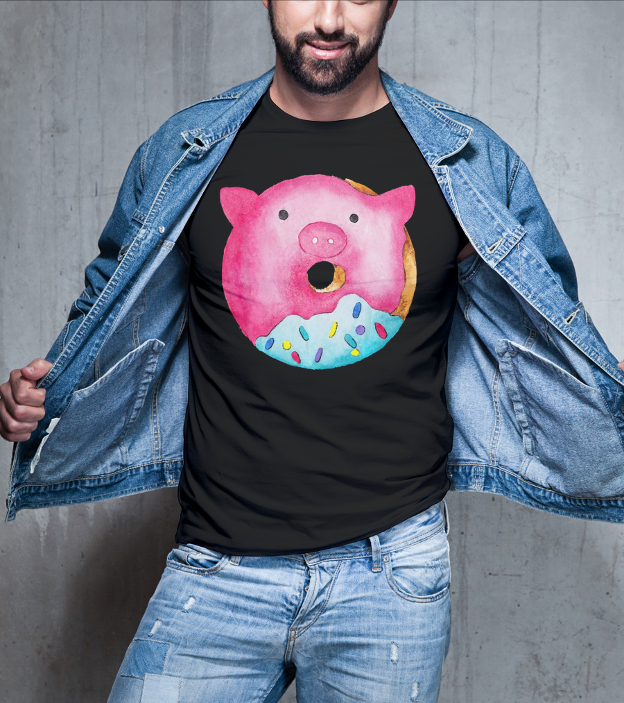 Donut Pig Watercolor Pink Frosting Sprinkles T-Shirt