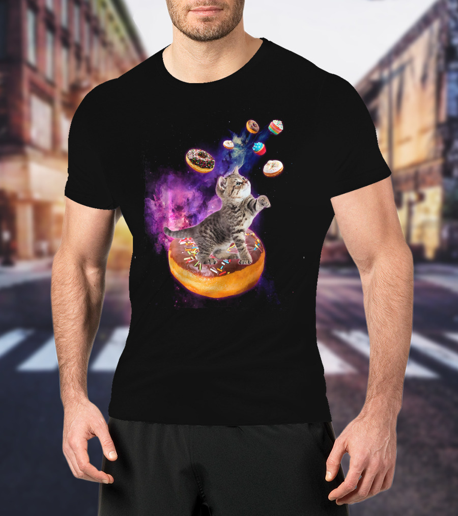 Abyssinian Cat Floating In Space With Donuts Kit T-Shirt