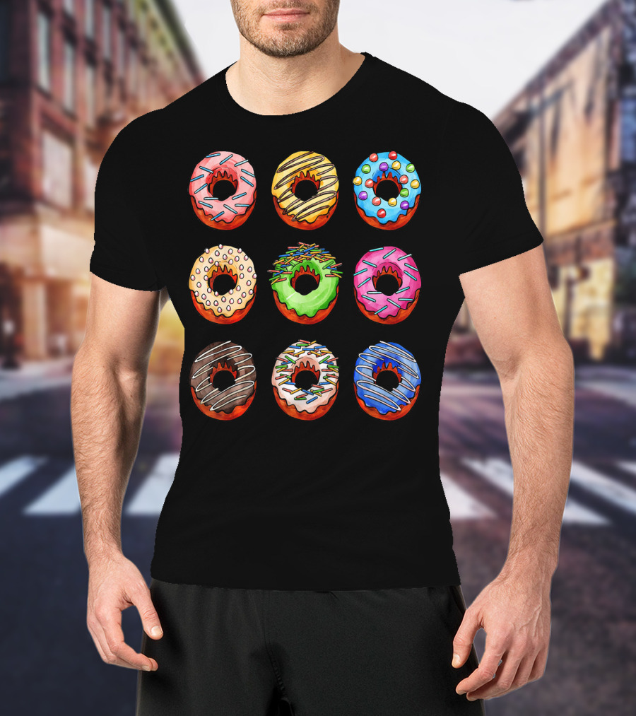 Funny Tasty Big Pack Donuts Bakery Multicolor Desserts T-Shirt