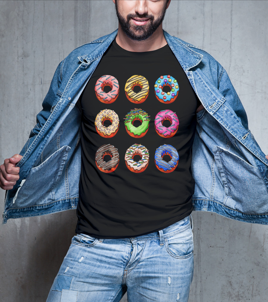 Funny Tasty Big Pack Donuts Bakery Multicolor Desserts T-Shirt