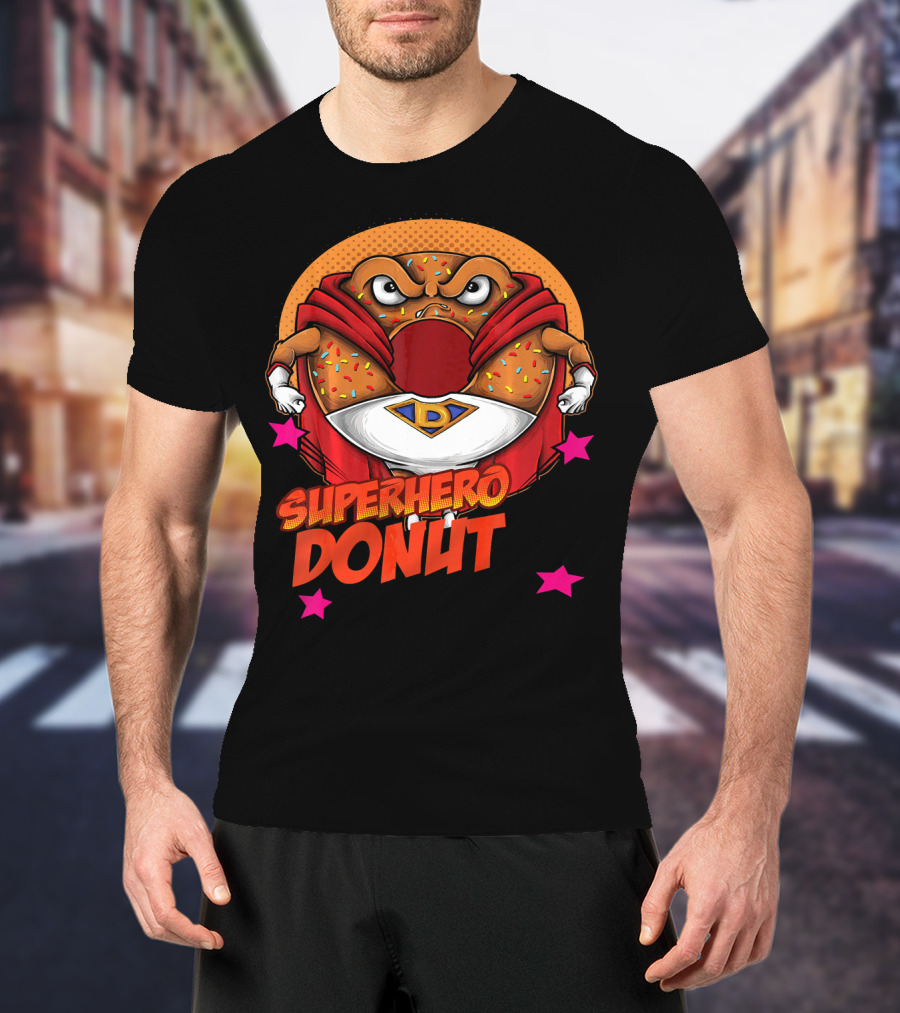 Superhero Donut I Love Donuts SuperDonut Comic Style Fun T-Shirt