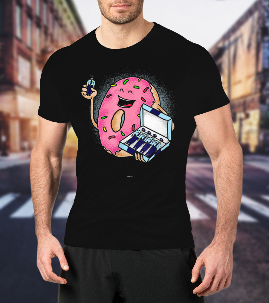 Funny Donut Holding Mini Cops With Sprinkles T-Shirt