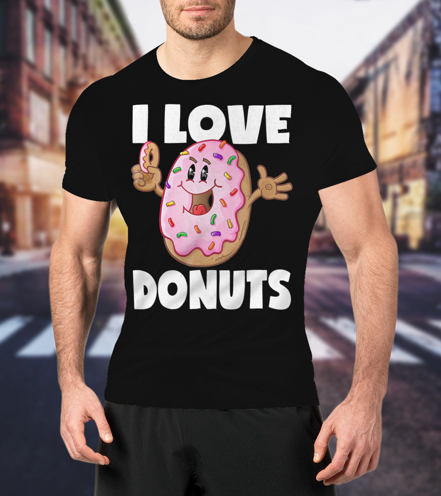 I Love Donuts Funny Vintage Baked Fried Pink Frosted Sprinkles T-Shirt