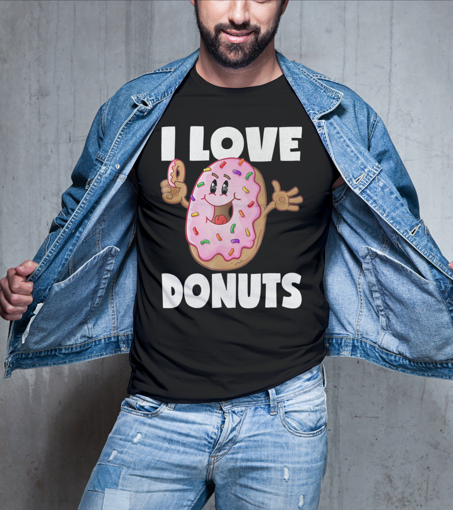 I Love Donuts Funny Vintage Baked Fried Pink Frosted Sprinkles T-Shirt
