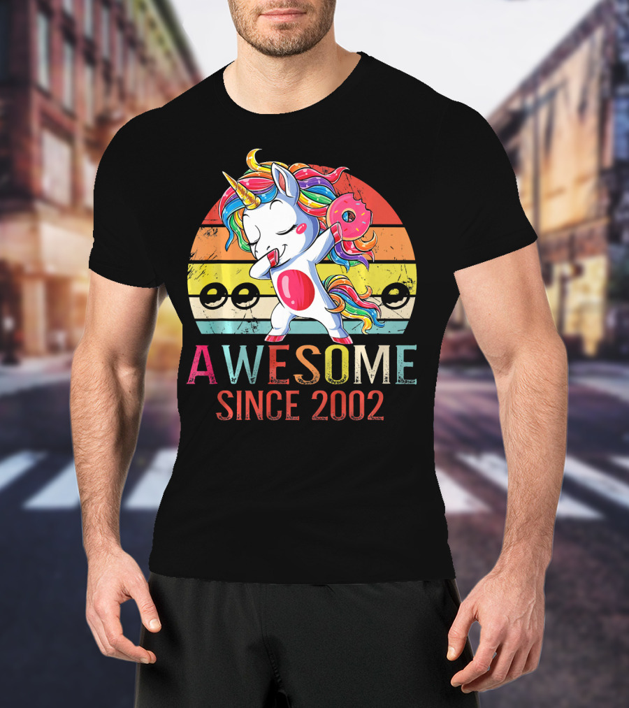 Awesome Unicorn Dabbing Donut Since 2002 T-Shirt