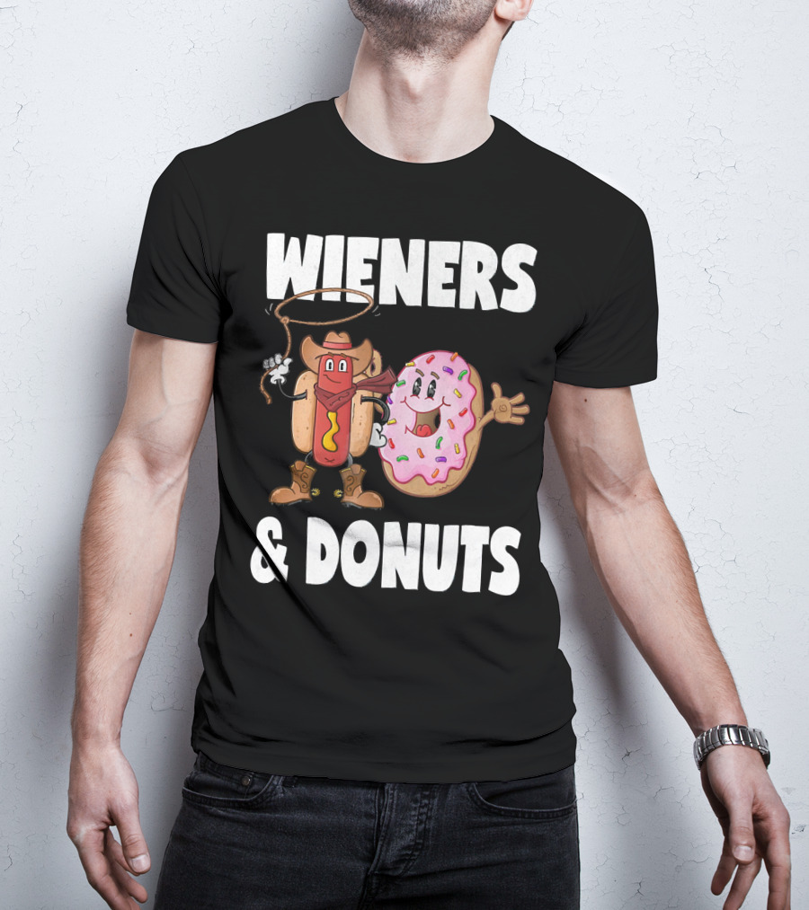 WIENERS And DONUTS Funny Vintage Hot Dog Cowboy And Happy Donut With Sprinkles T-Shirt