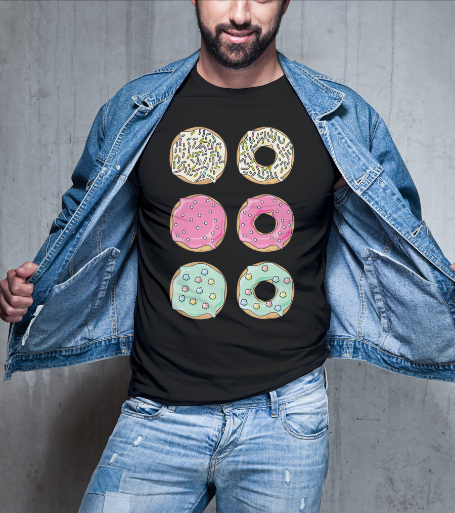 Colorful Pastel Sprinkles Donuts Pink Glaze Floral Shapes T-Shirt