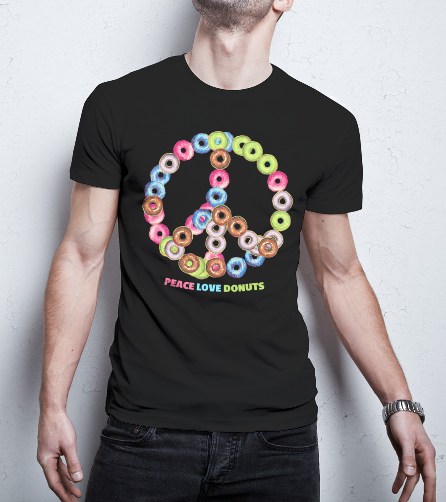 Peace Love Donuts For Bakers Pastry Doughnut Peace Sign T-Shirt